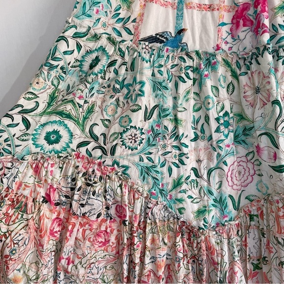 Hemant and Nandita Cotton High Waist Printed Midi Skirt Slit Tiered Colorful XS - Picture 5 of 13